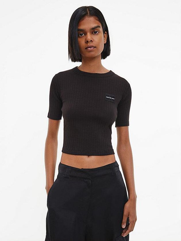 Calvin Klein USA Slim Cropped Badge Womens T-Shirt Black 1283946-QP